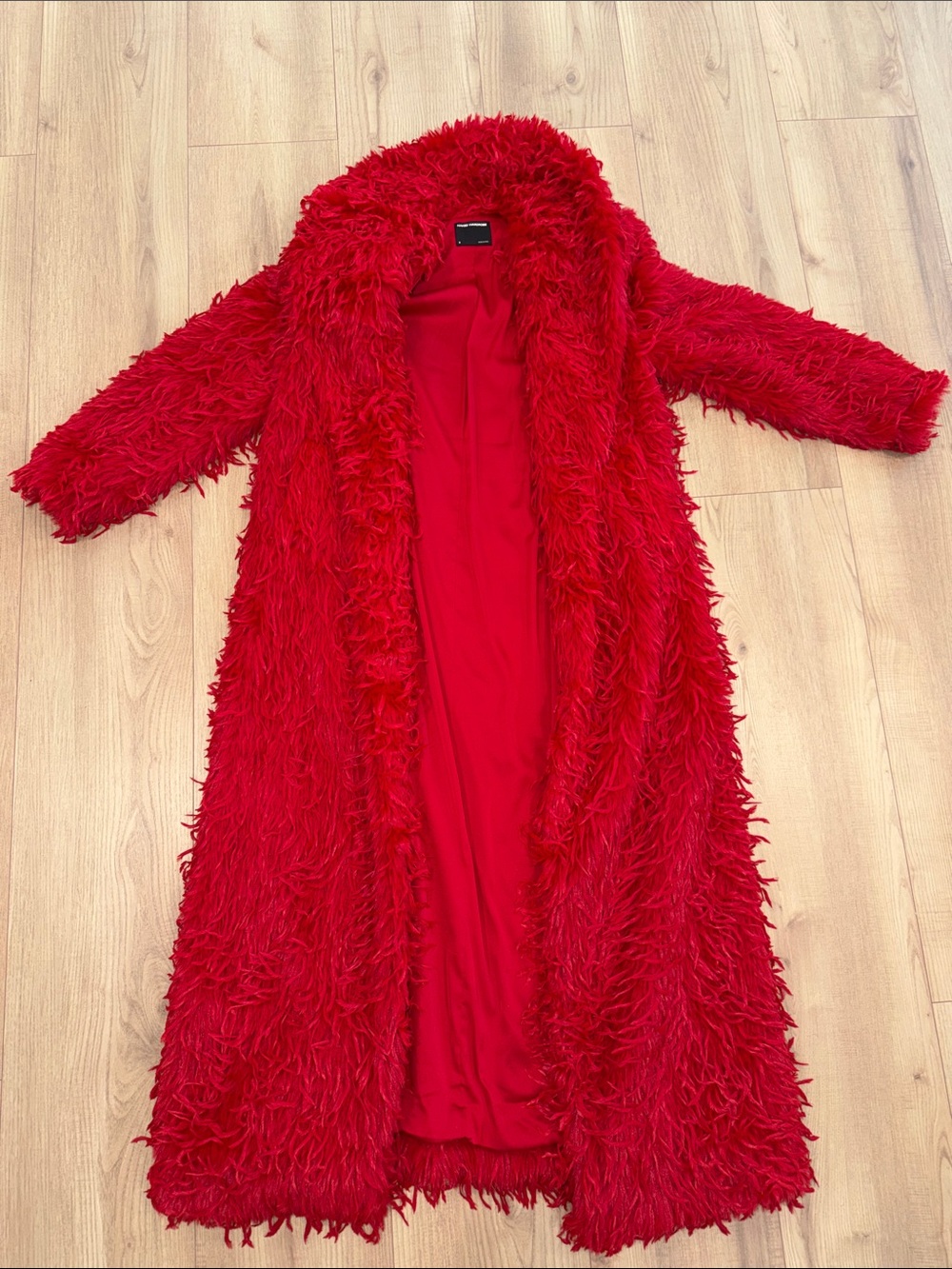 naked wardrobe Red Faux Fur Trench Coat - Picture 2 of 5